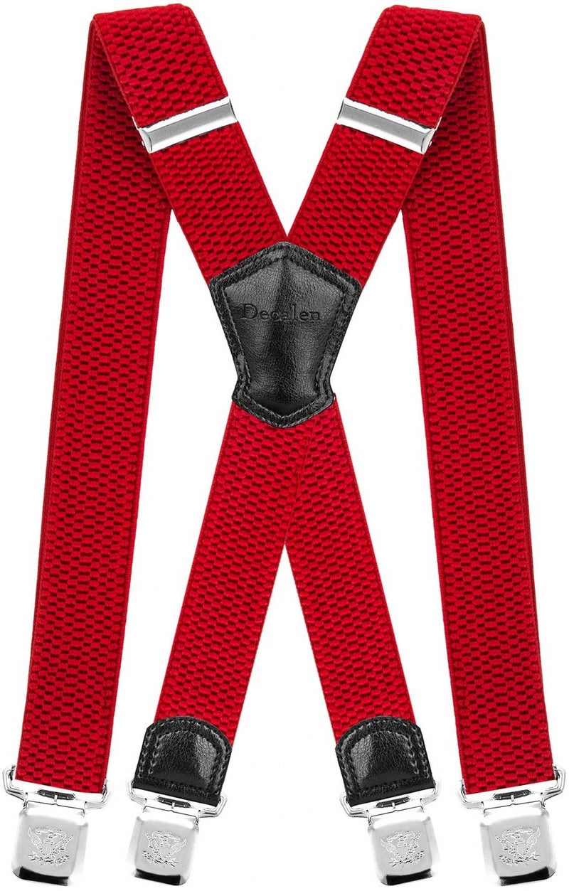 Decalen Mens Suspenders Very Strong Clips Heavy Duty Braces Big and Tall X Style (Red) - Image 1
